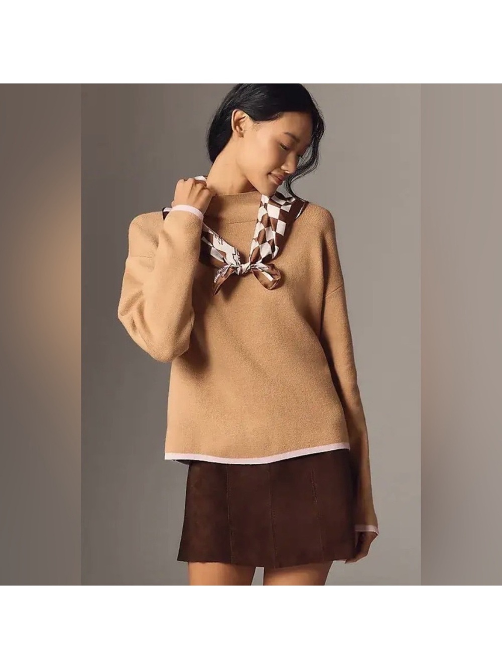 Maeve/Anthropologie The Carys Mock Neck Sweater in Camel Size L